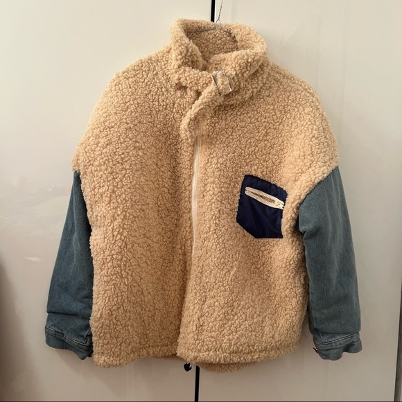 Jackets & Blazers - Teddy Denim Sleeves Jacket